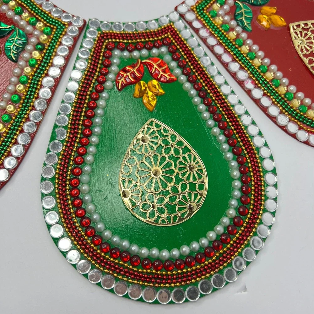 Handcrafted Rangoli Decor Set 7pc Painted Wood Diwali Art Floor or Home‎ Temple